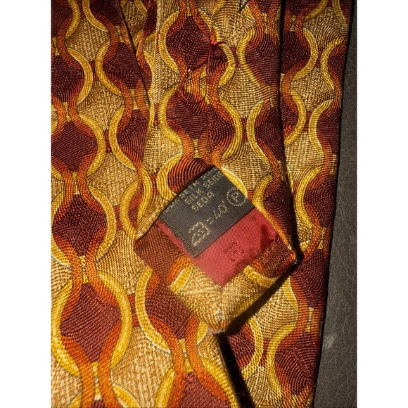Ermenegildo Zenga Men’s Gold Rust Printed 100% Silk Tie 4” x 58” Italian EUC - Picture 6 of 7